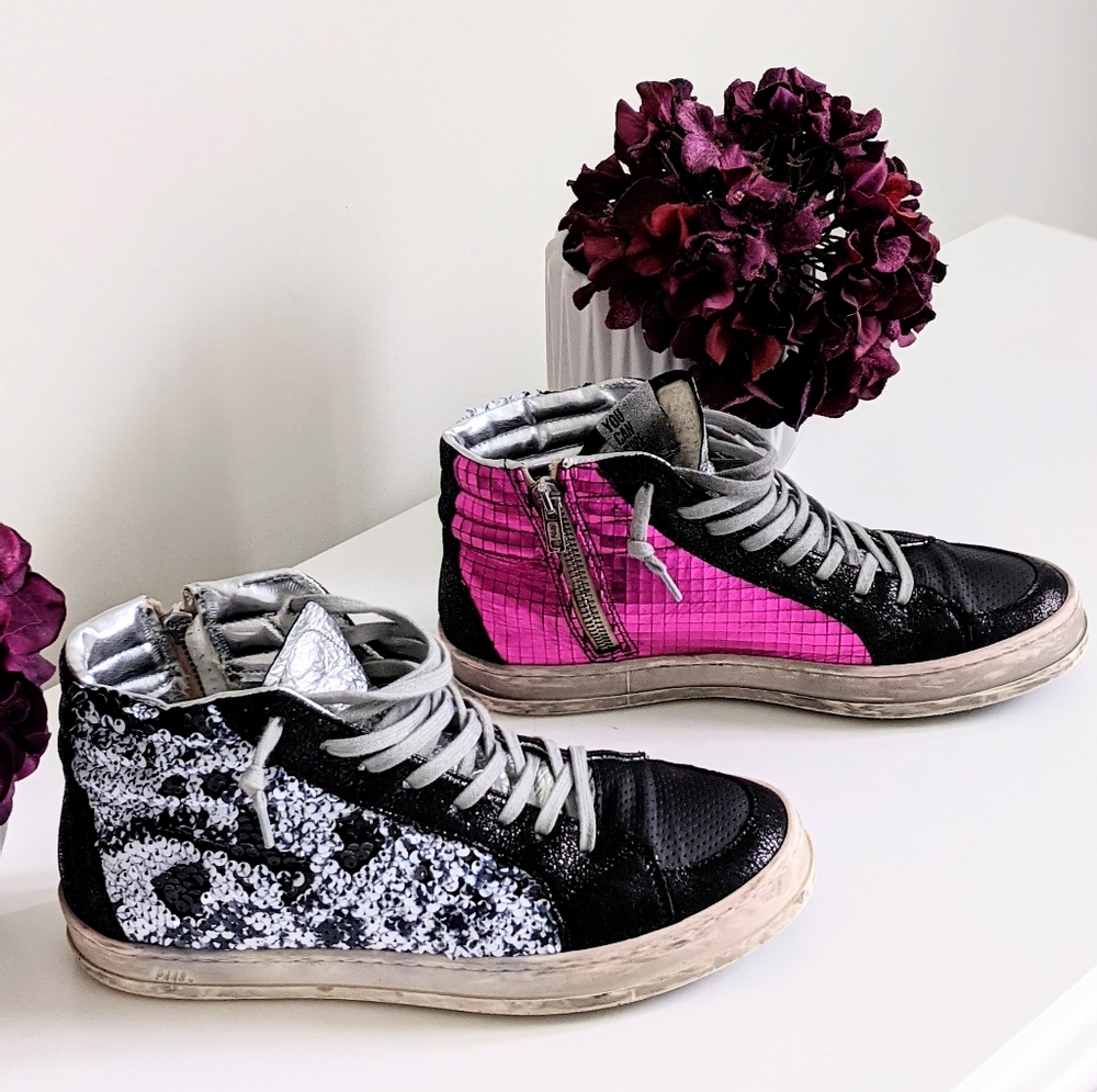 P448 Sequin High Top Skate Sneakers.